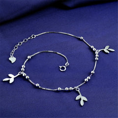 Sterling Silver Leaves Charm Anklet