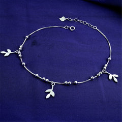 Sterling Silver Leaves Charm Anklet