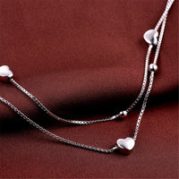 Sterling Silver Layered Heart Charm Anklet