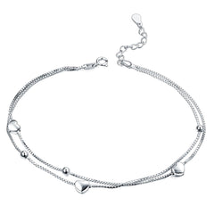 Sterling Silver Layered Heart Charm Anklet