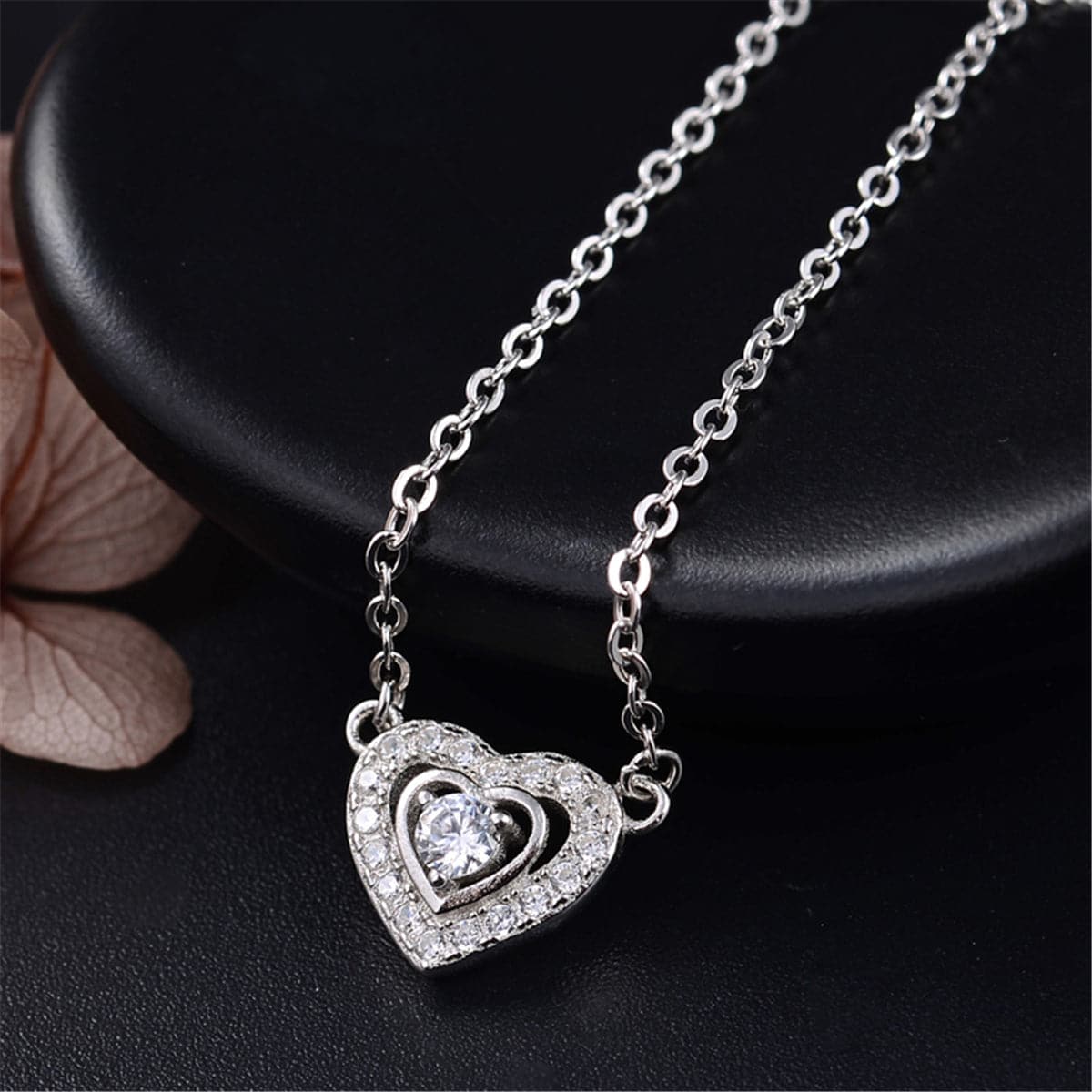 Cubic Zirconia & Sterling Silver Hola Heart Pendant Necklace