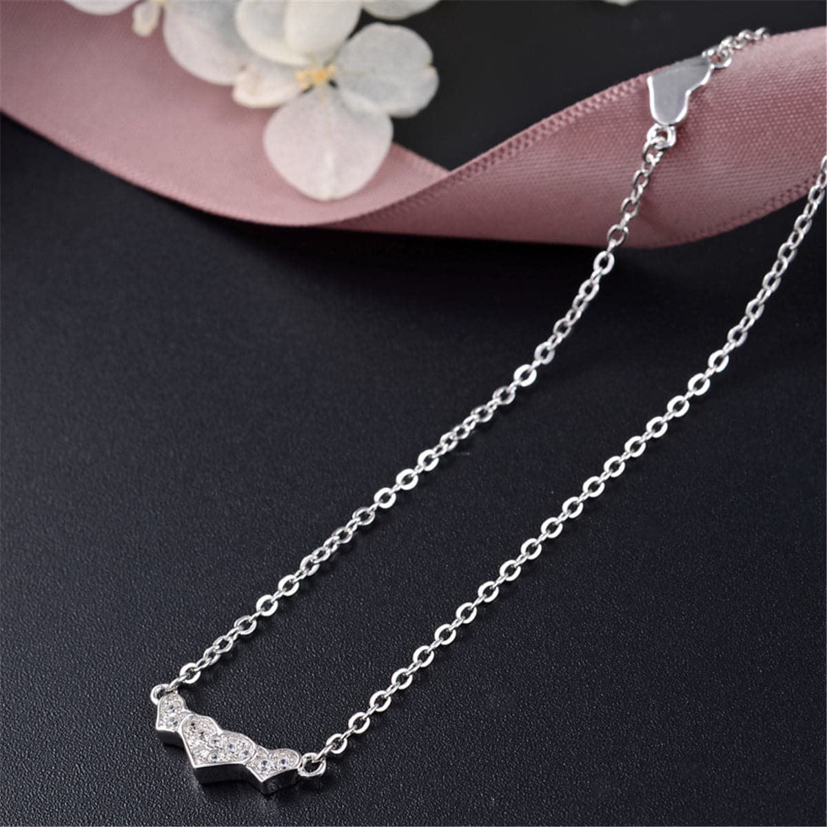 Sterling Silver & Cubic Zirconia Triple Rose Pendant Necklace