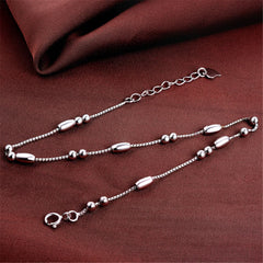 Sterling Silver Long Bead Charm Anklet