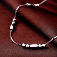 Sterling Silver Long Bead Charm Anklet