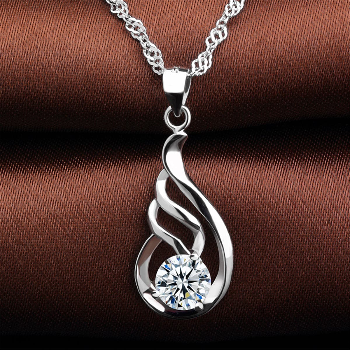 Cubic Zirconia & Sterling Silver Wing Drop Pendant Necklace