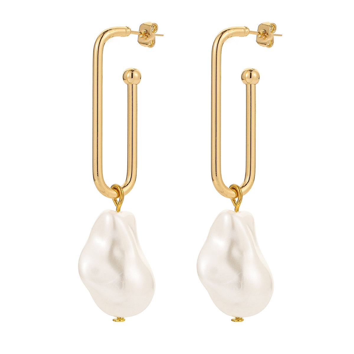 Pearl and 18K Gold-Plated Drop Earrings, gold drop earrings for women, dainty minimalist design, side view