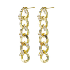 Cubic Zirconia & 18K Gold-Plated Curb-Chain Drop Earrings