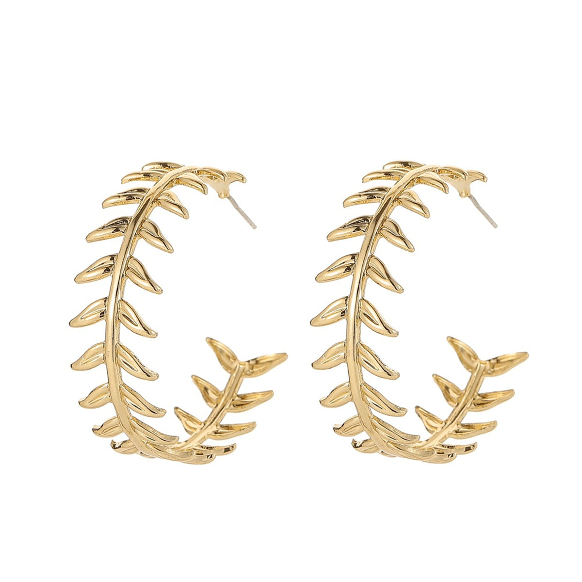 18K Gold-Plated Wheat Hoop Earrings, gold hoop earrings for women, vintage-inspired design, side view