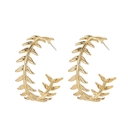 18K Gold-Plated Wheat Hoop Earrings, gold hoop earrings for women, vintage-inspired design, side view