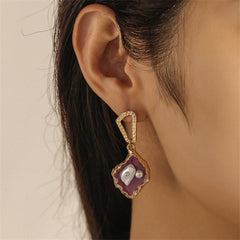 Purple Enamel & Pearl Cubic Zirconia-Accent Drop Earrings