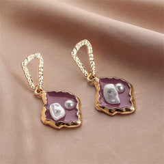 Purple Enamel & Pearl Cubic Zirconia-Accent Drop Earrings