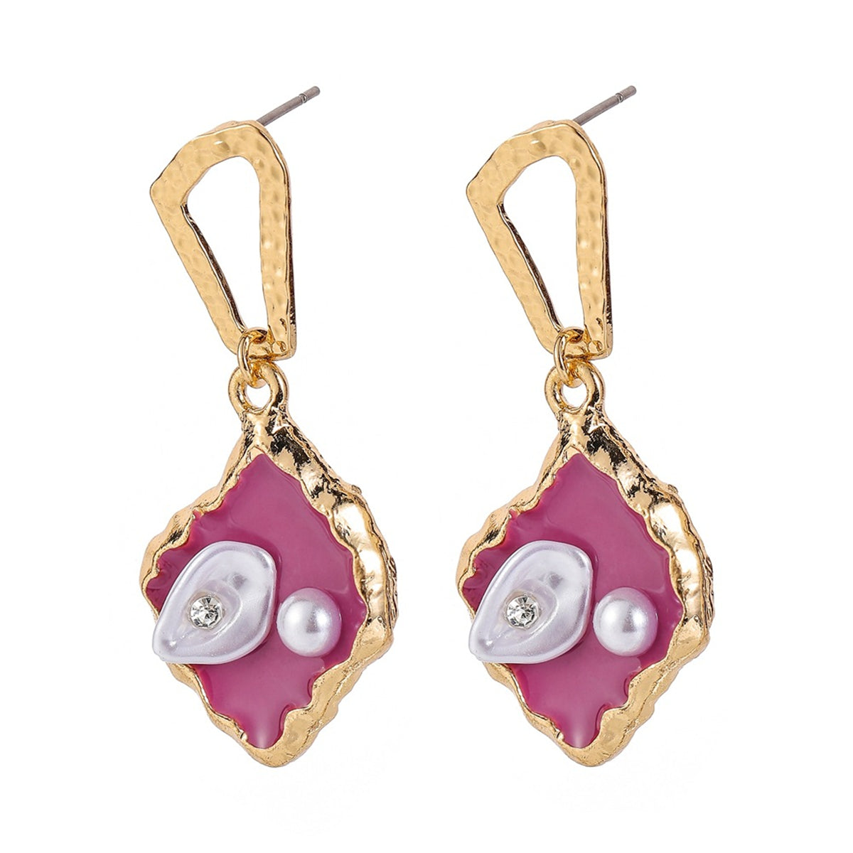 Purple Enamel & Pearl Cubic Zirconia-Accent Drop Earrings