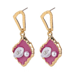 Purple Enamel & Pearl Cubic Zirconia-Accent Drop Earrings