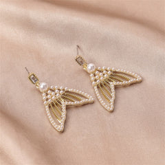 Pearl & Crystal 18K Gold-Plated Fish Tail Drop Earrings