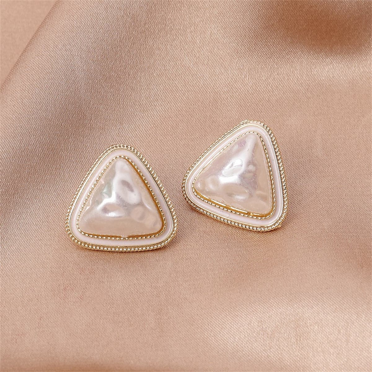 Pearl & Enamel 18K Gold-Plated Triangle Stud Earrings