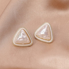 Pearl & Enamel 18K Gold-Plated Triangle Stud Earrings