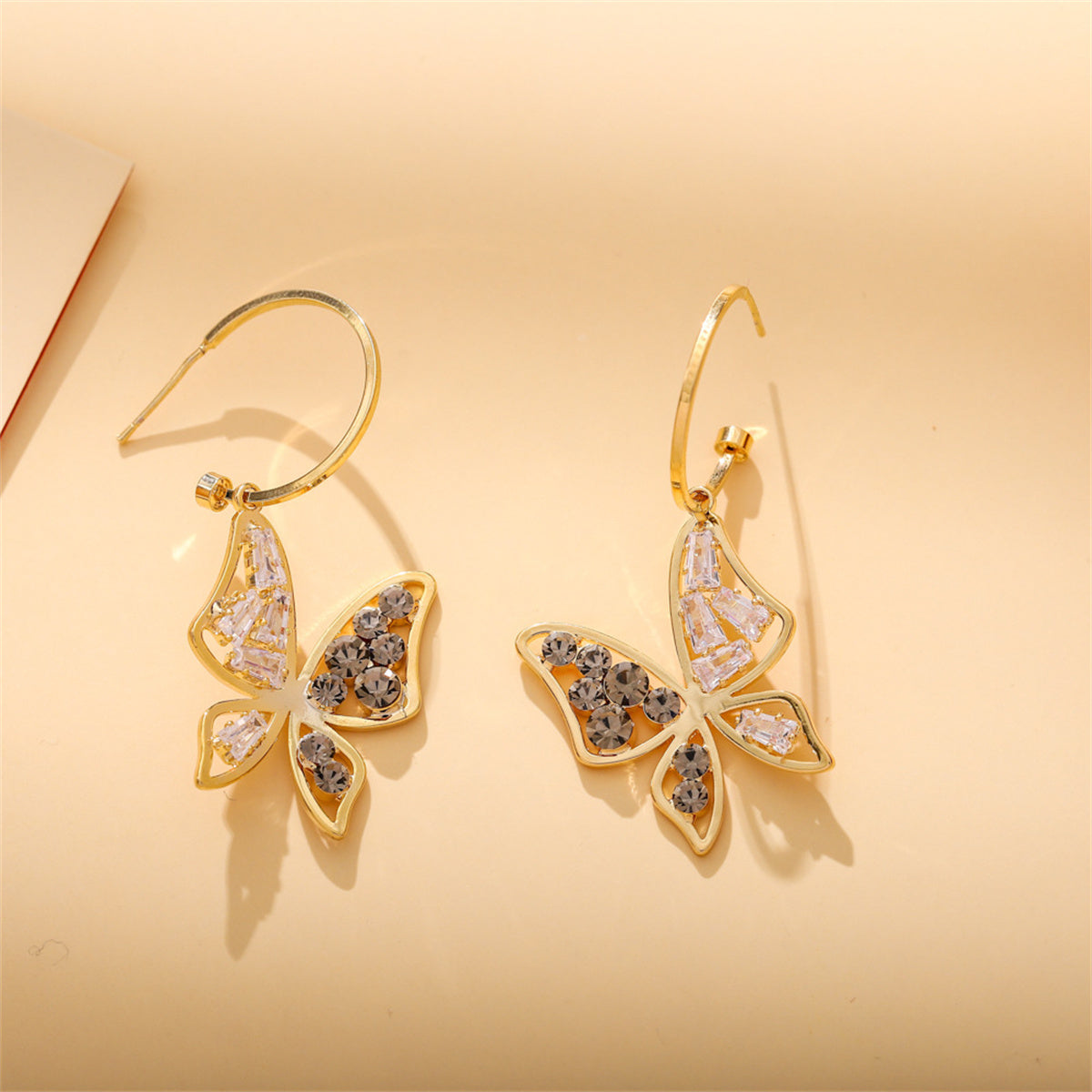 Crystal & Cubic Zirconia Butterfly Drop Earrings