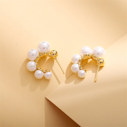 Pearl and 18K Gold-Plated Beaded Huggie Earrings, gold huggie earrings, everyday style, side view