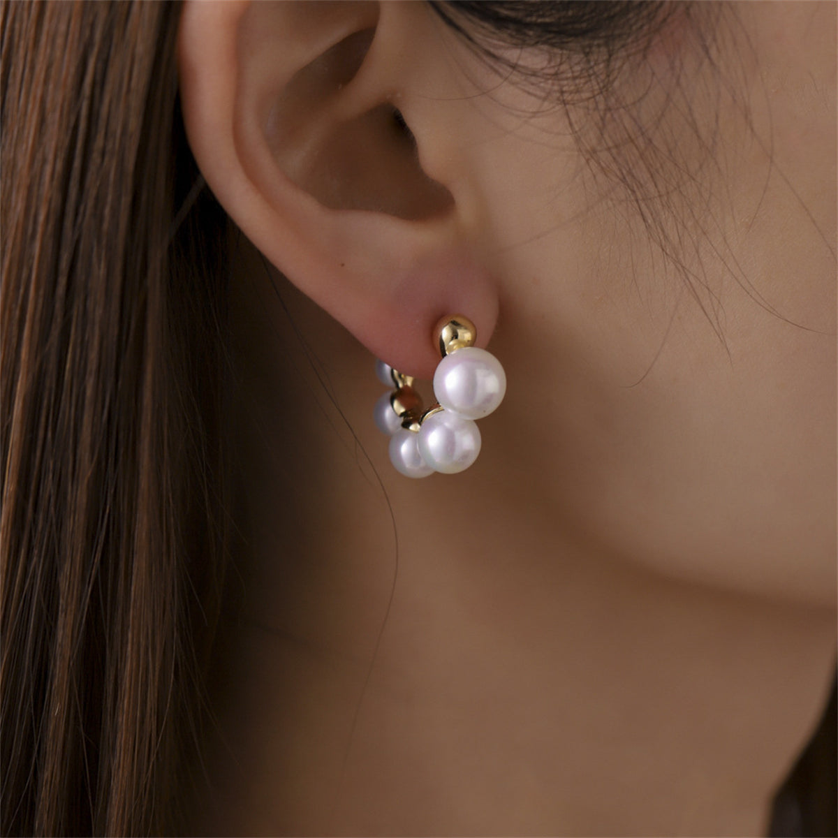 Pearl and 18K Gold-Plated Beaded Huggie Earrings, gold huggie earrings, everyday style, lifestyle look
