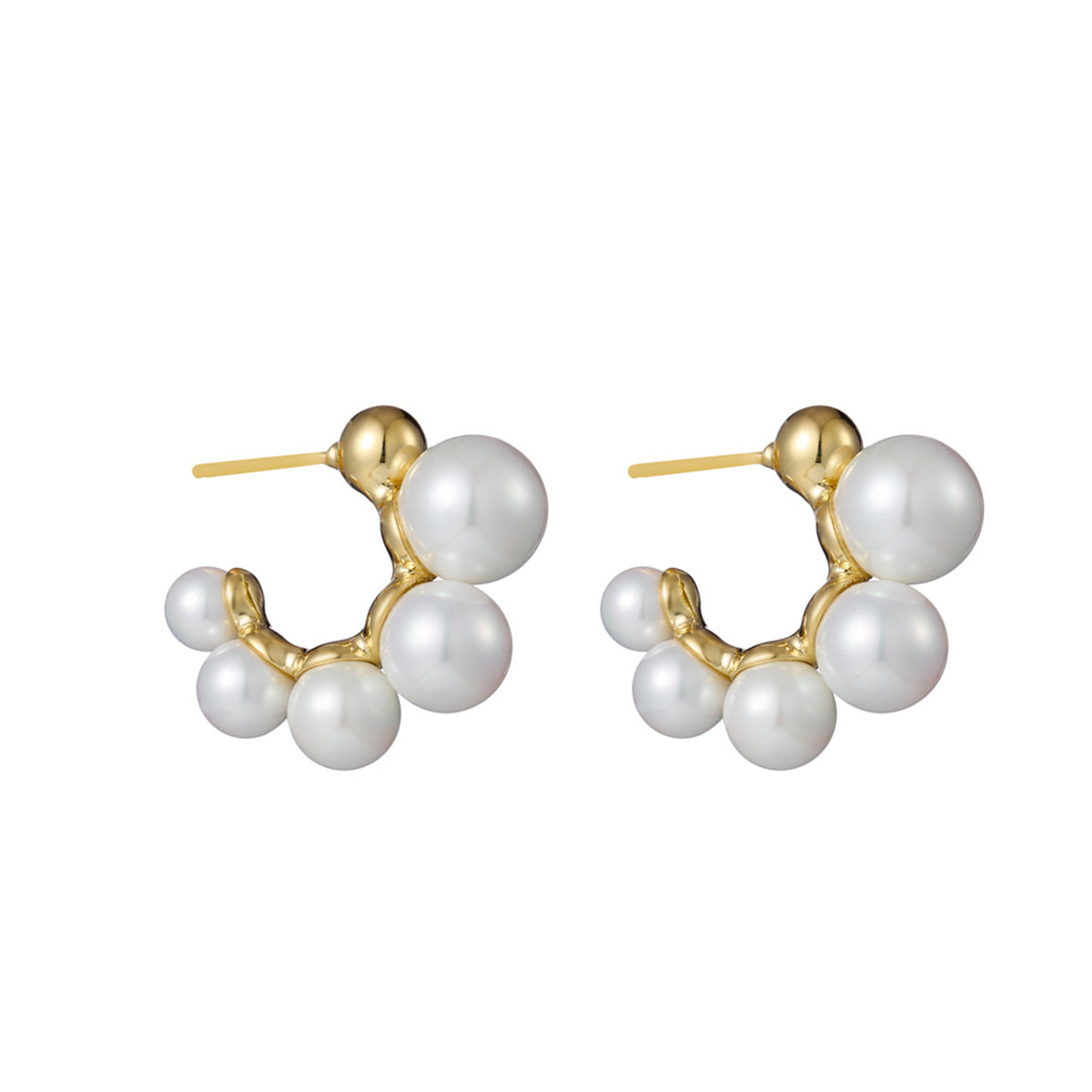 Pearl and 18K Gold-Plated Beaded Huggie Earrings, gold huggie earrings, everyday style, styled look