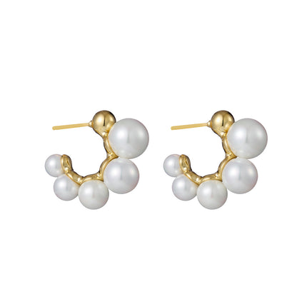 Pearl and 18K Gold-Plated Beaded Huggie Earrings, gold huggie earrings, everyday style, styled look