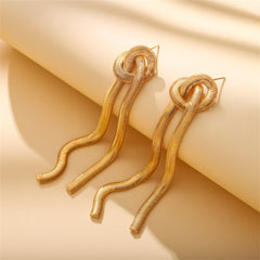 18K Gold-Plated Snake Chain Knotted Tassel Drop Earrings