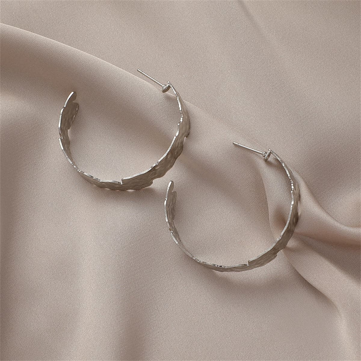 Silver-Plated Hammered Hoop Earrings