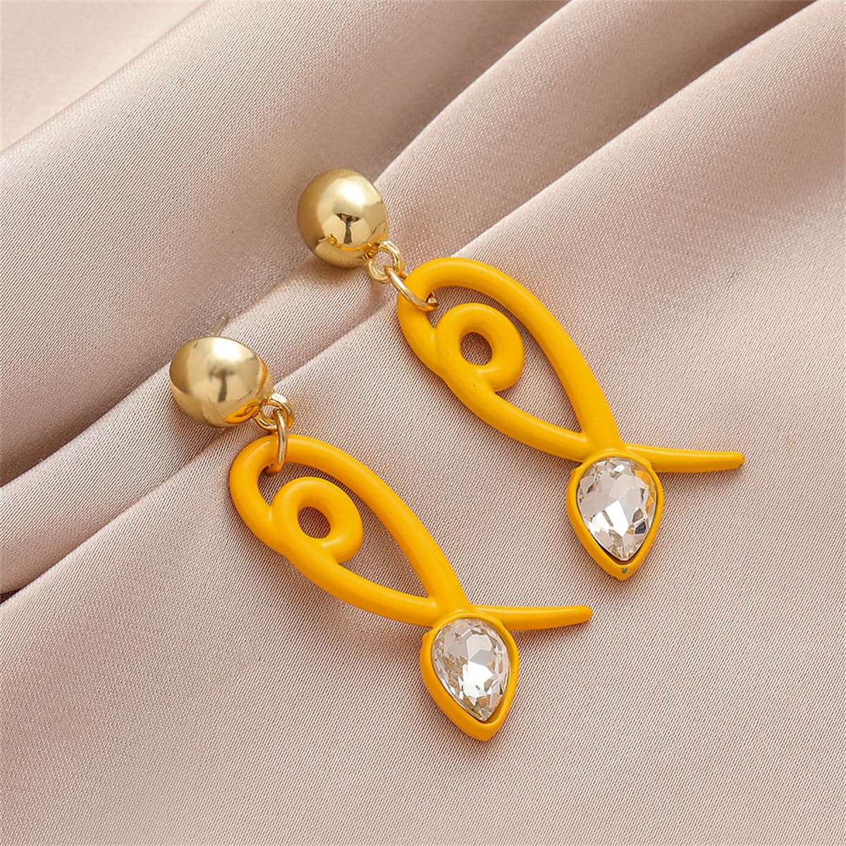 Yellow Acrylic & Cubic Zirconia 18K Gold-Plated Fish Drop Earrings