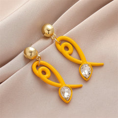 Yellow Acrylic & Cubic Zirconia 18K Gold-Plated Fish Drop Earrings