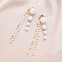 Cubic Zirconia & Pearl 18K Gold-Plated Tassel Ear Jackets