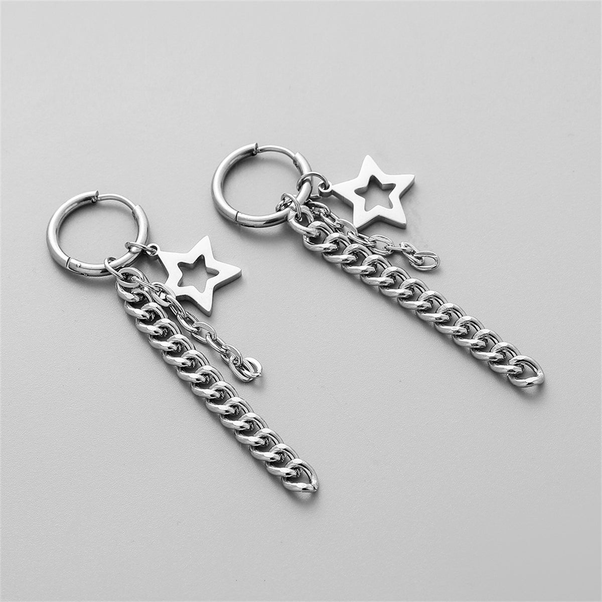 Silver-Plated Star Tassel Drop Earrings