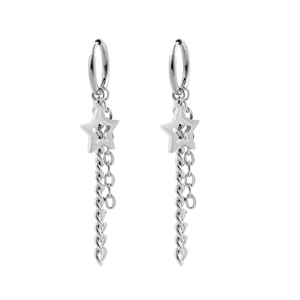Silver-Plated Star Tassel Drop Earrings
