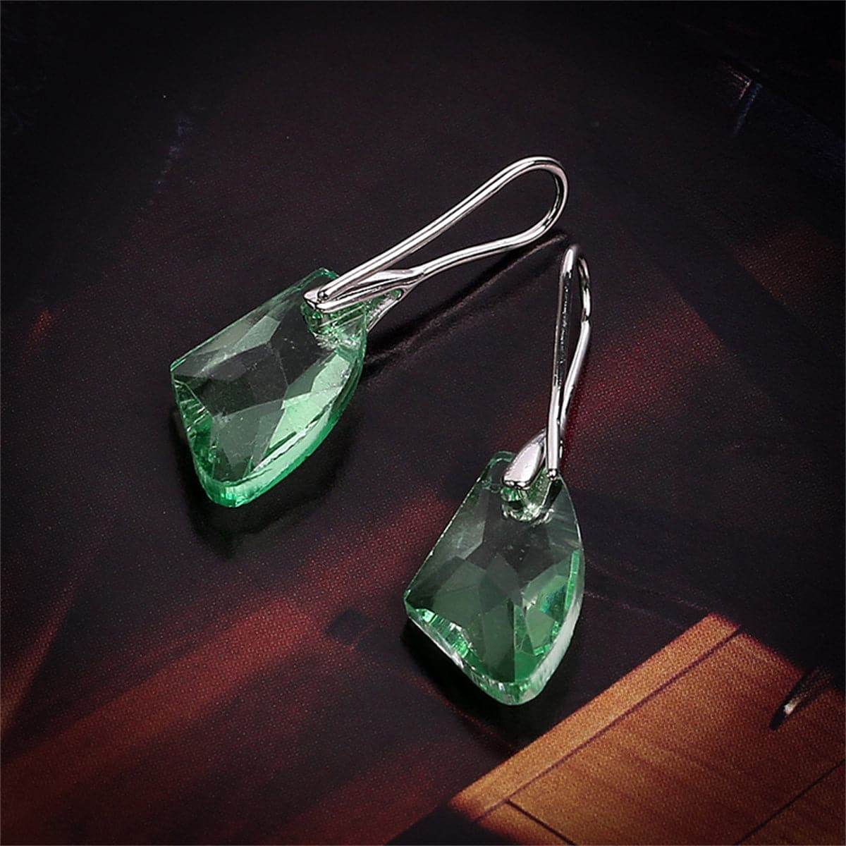 Green Crystal & Silver-Plated Drop Earrings