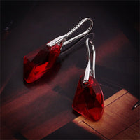 Red Crystal & Silver-Plated Drop Earrings