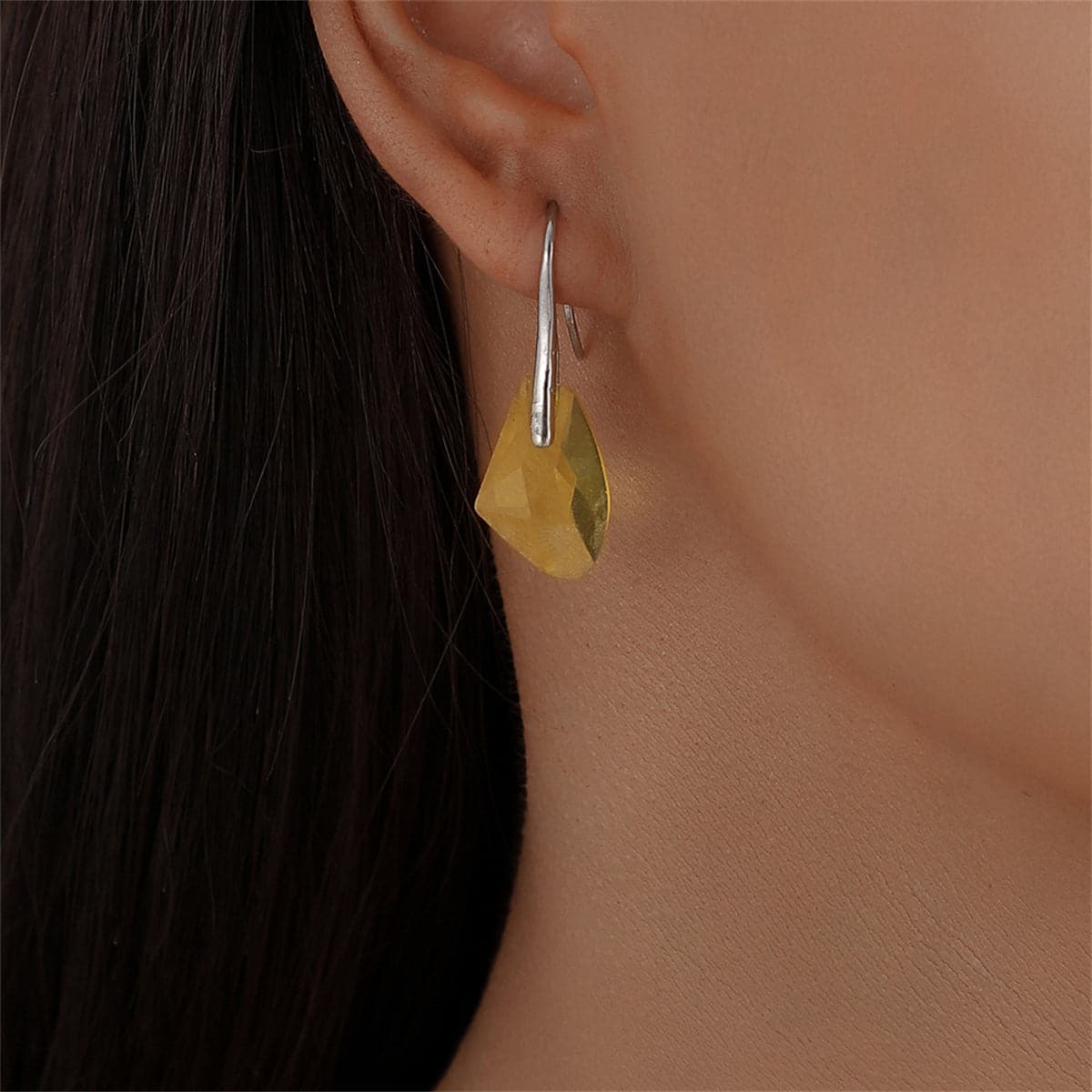 Yellow Crystal & Silver-Plated Drop Earrings
