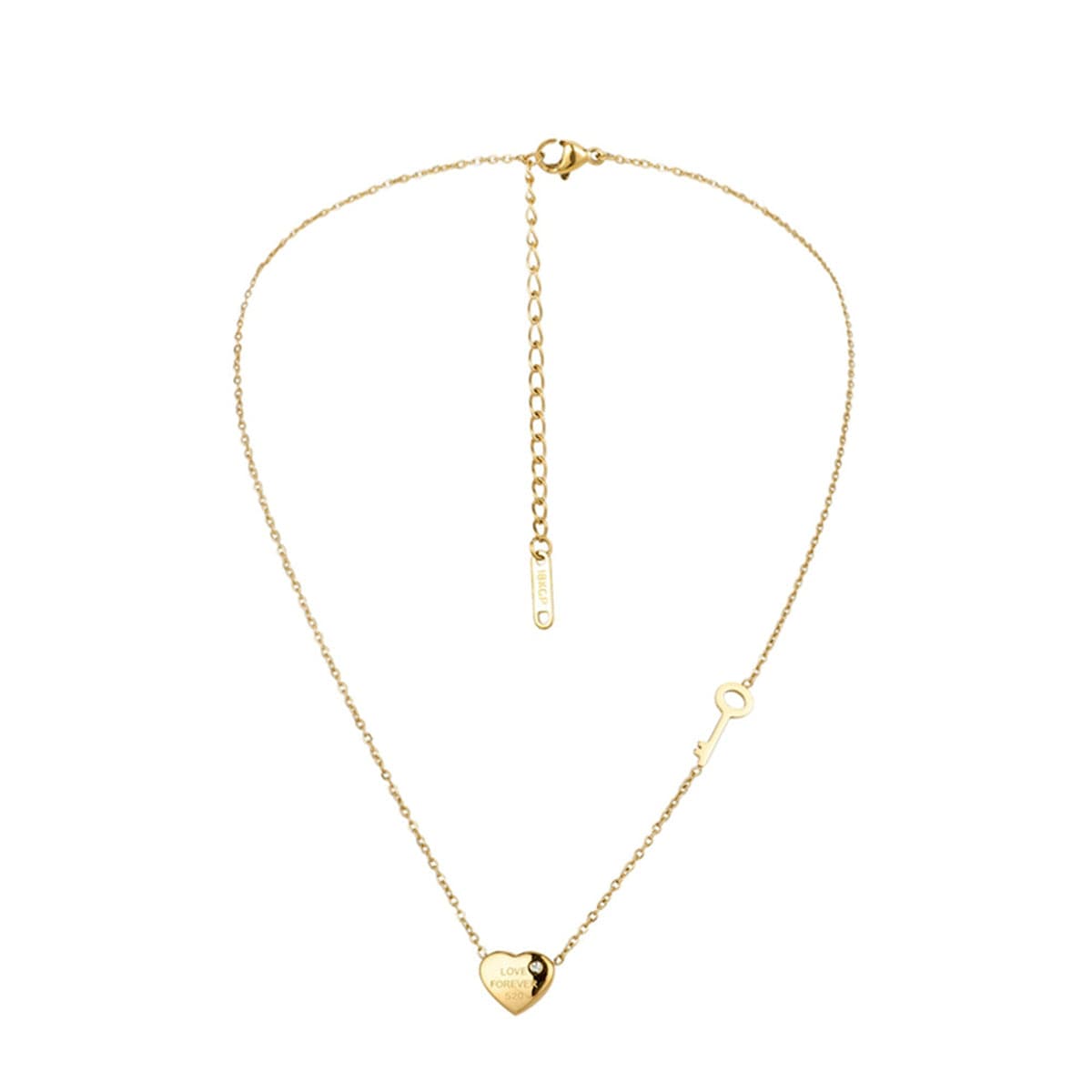 Cubic Zirconia & 18K Gold-Plated 'Love Forever' Key & Heart Necklace