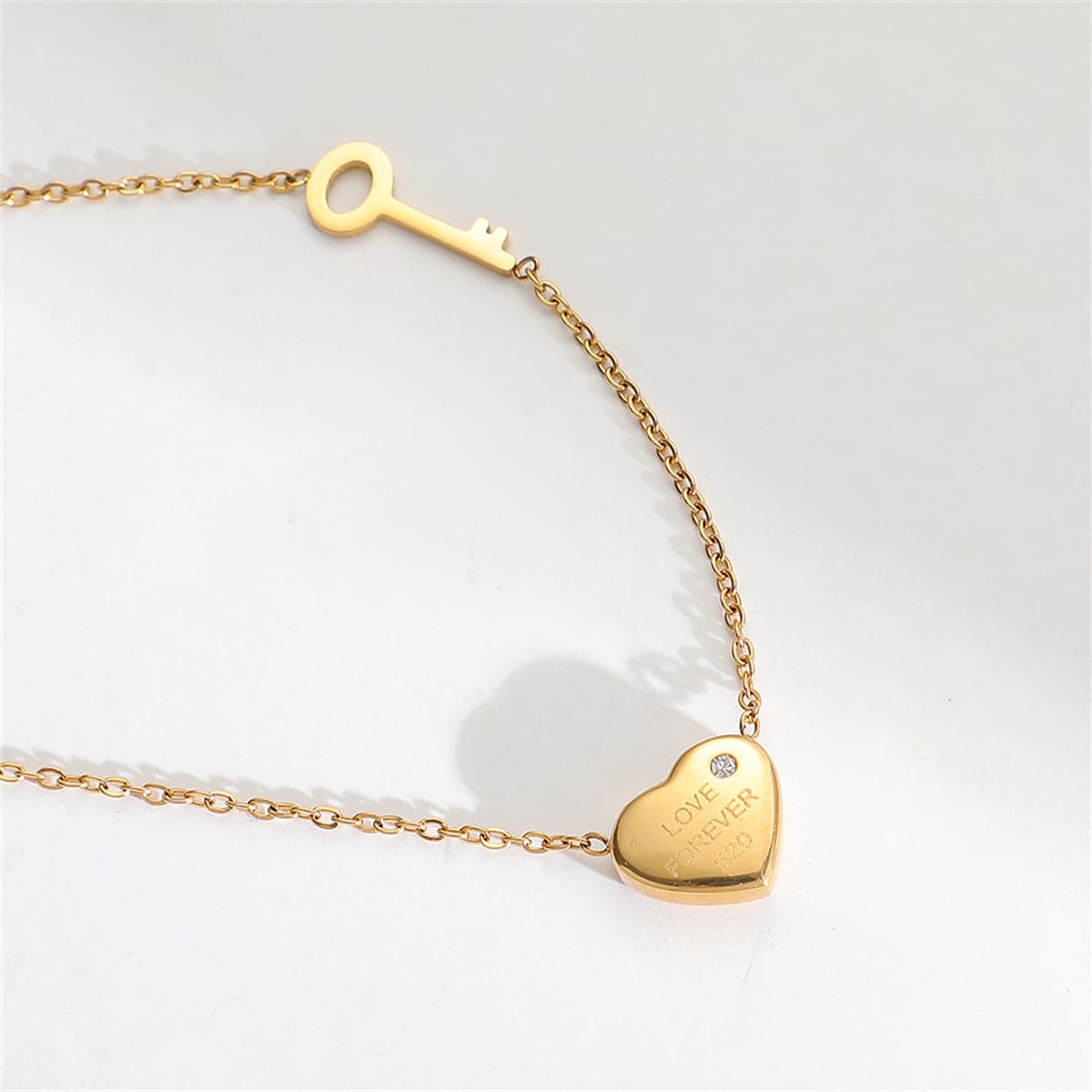 Cubic Zirconia & 18K Gold-Plated 'Love Forever' Key & Heart Necklace