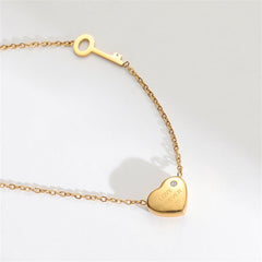 Cubic Zirconia & 18K Gold-Plated 'Love Forever' Key & Heart Necklace