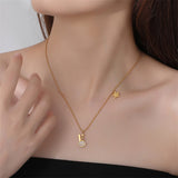 Shell & Goldtone Star Rabbit Pendant Necklace