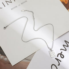 Silver-Plated Checkerboard Rectangle Pendant Necklace