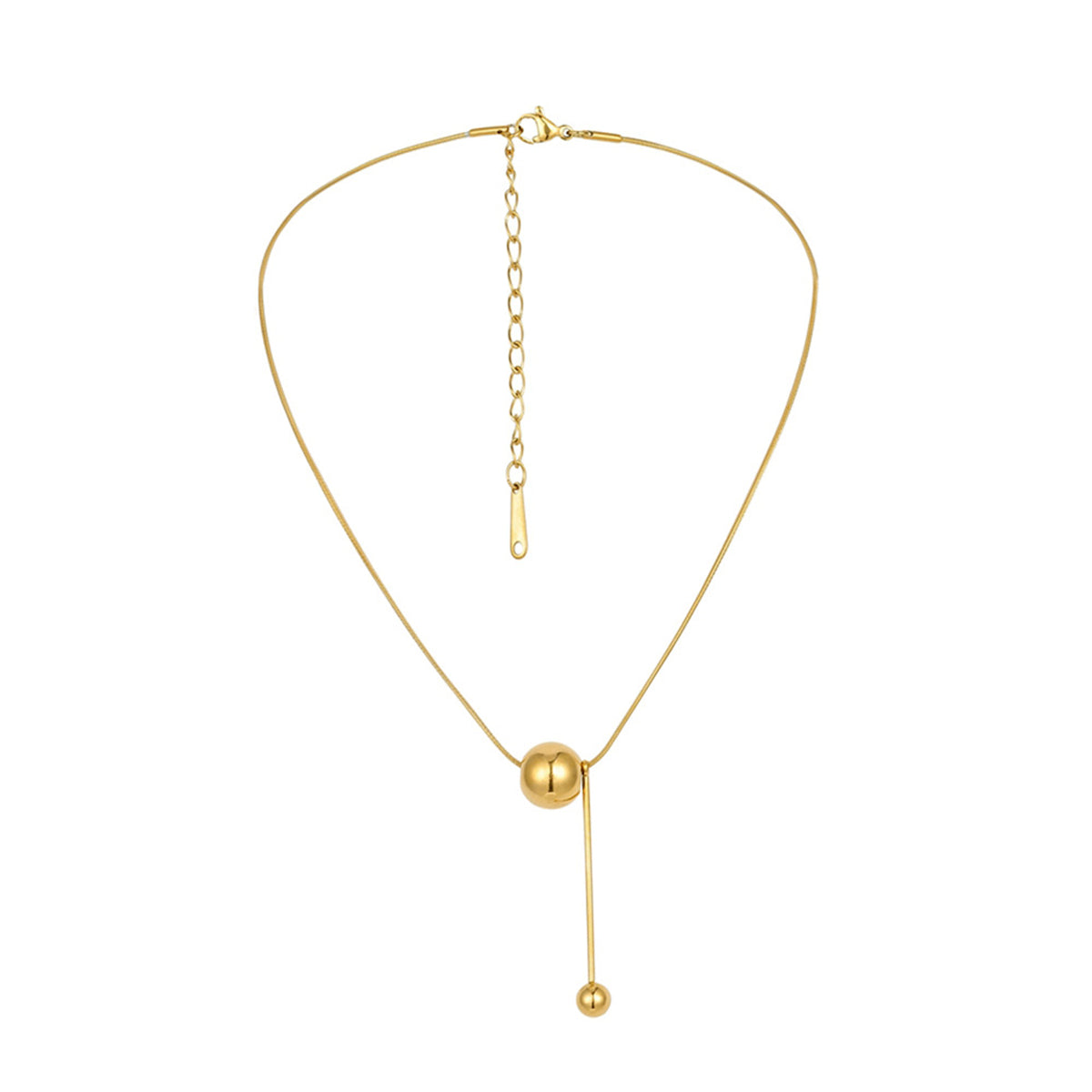 Dazzling 18K gold-plated necklace adorned with a unique ball drop pendant, a must-have accessory for fashion lovers.