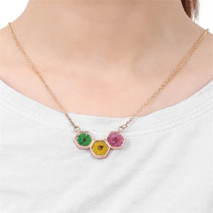 Pressed Flower & 18K Gold-Plated Multicolor Hexagon Pendant Necklace