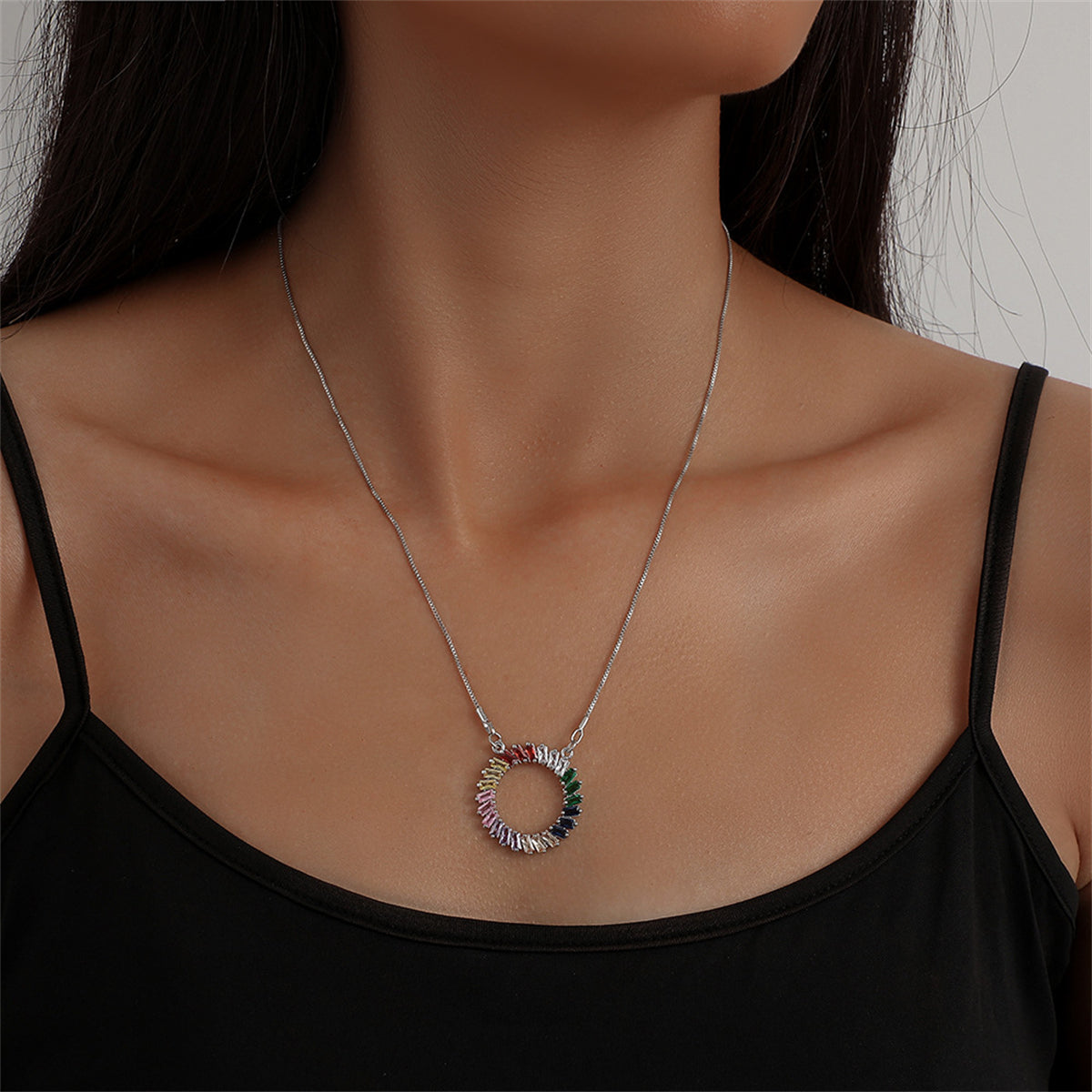 Multicolor Crystal & Silver-Plated Wreath Pendant Necklace