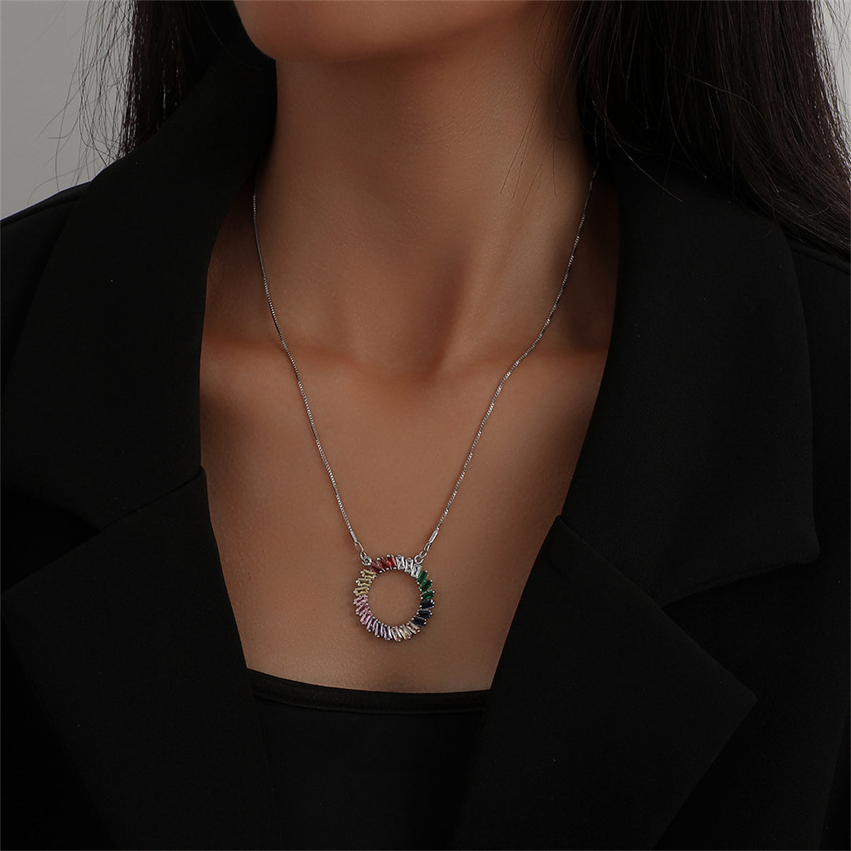 Multicolor Crystal & Silver-Plated Wreath Pendant Necklace