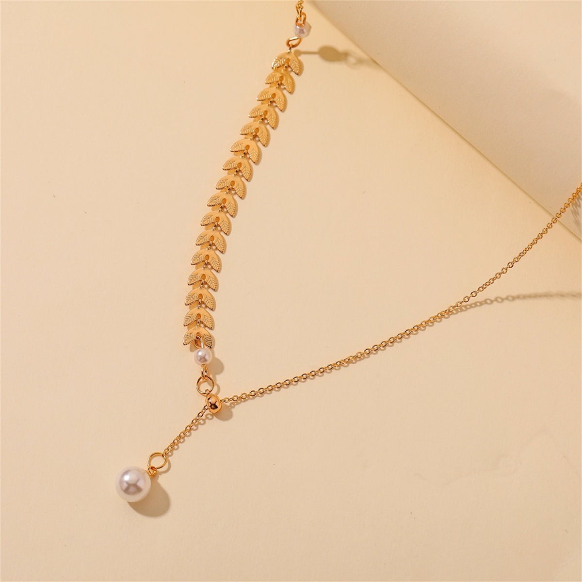 Pearl & 18K Gold-Plated Wheat Lariat Necklace