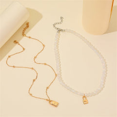 Quartz & 18K Gold-Plated Heart Lock Pendant Necklace Set