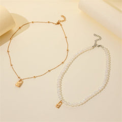 Quartz & 18K Gold-Plated Heart Lock Pendant Necklace Set