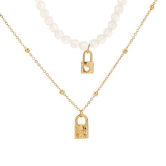 Quartz & 18K Gold-Plated Heart Lock Pendant Necklace Set