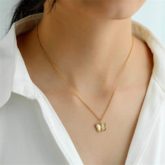 Elegant 18K gold-plated butterfly pendant necklace displayed on a pristine white background, showcasing its stunning design.