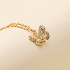 Dazzling 18K gold-plated butterfly pendant necklace set on a white background, emphasizing its elegance and charm.